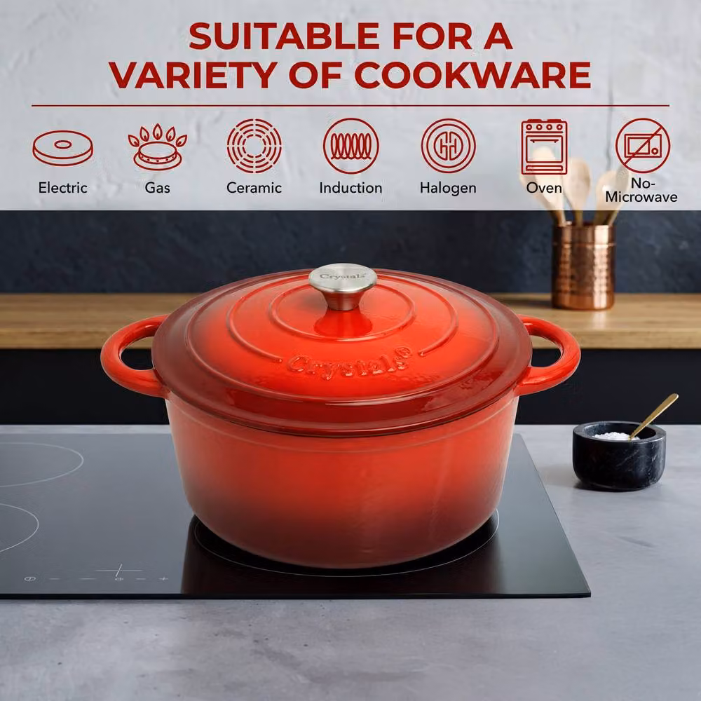 Crystals Enamelled Cast Iron Casserole Dish with Lid, Red, 6.6 l – 6