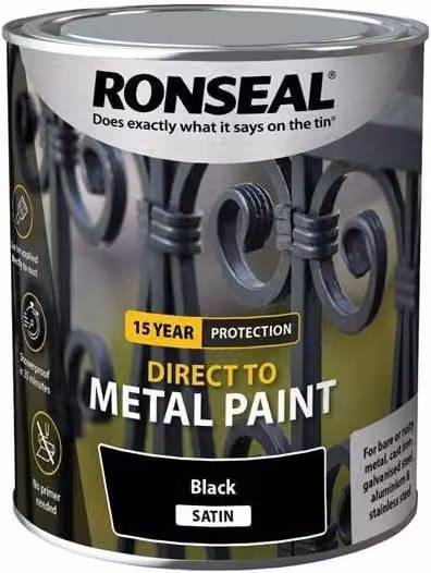 Ronseal Direct to Metal Paint Black Satin 750ml – 1