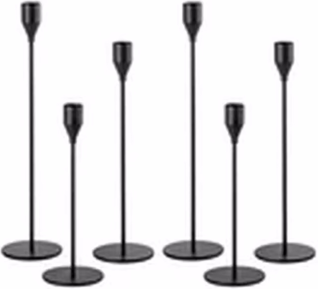EONLION Set of 6 Modern Black and Gold Metal Taper Candlestick Holders for Tabletop Decor