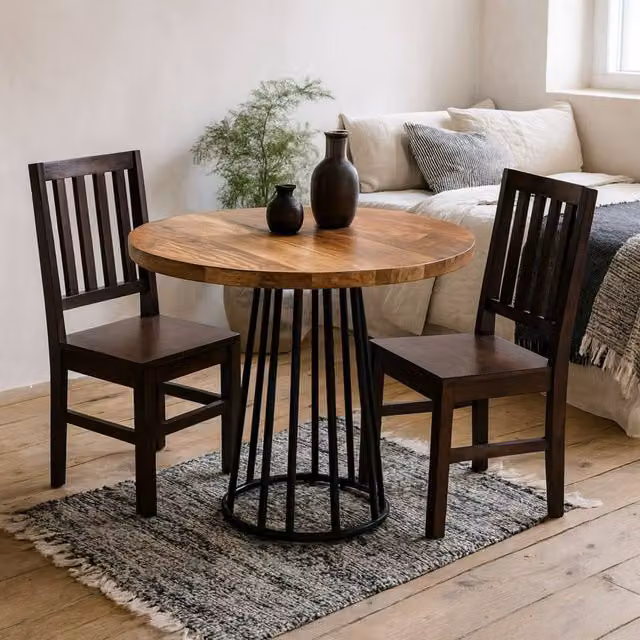 Wyld Haus Seattle Round Reclaimed Wood Dining Table with Metal Base in Brown, Diameter: 90 cm, Height: 78 cm – 1