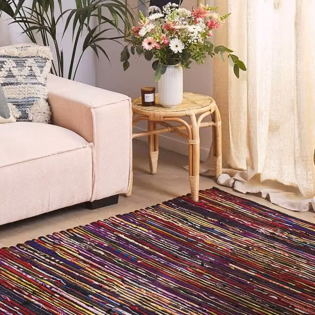 Wyld and Coco Multicolour Handwoven Boho Striped Cotton-Blend Rug, W: 160 cm, L: 230 cm