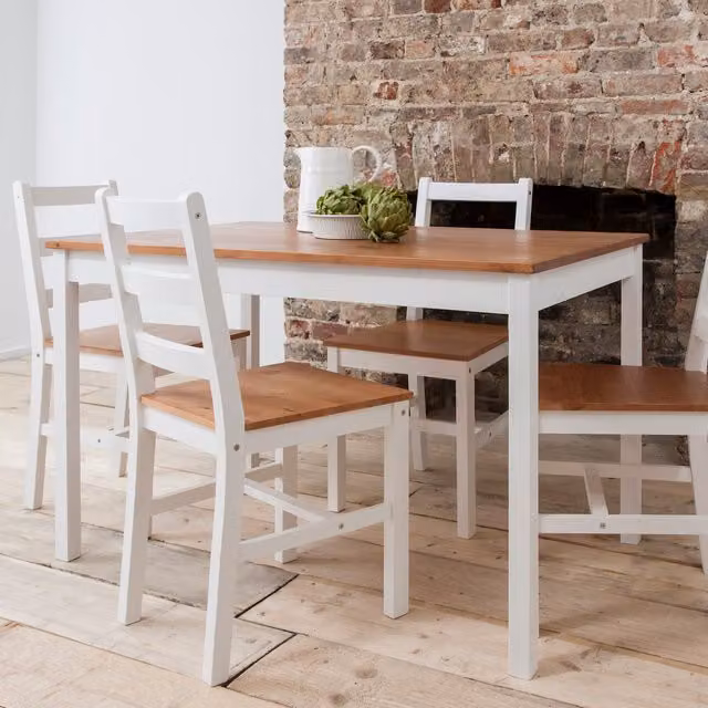 Noa and Nani Modern Square Pine Dining Table in White and Grey