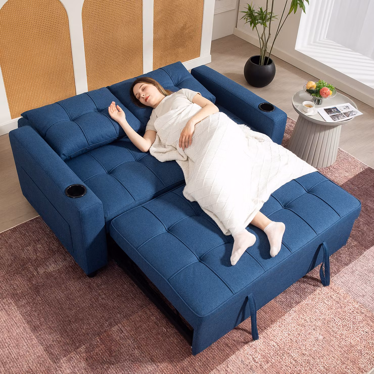 HOMCOM 2-Seater Click-Clack Sofa Bed with Storage and Adjustable Back in Dark Blue – 8
