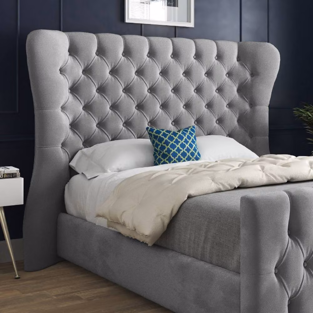 Casani Reedham Super King Upholstered Velvet Designer Bed Frame in Grey, W/D/H: 200 x 189 x 137 cm – 4