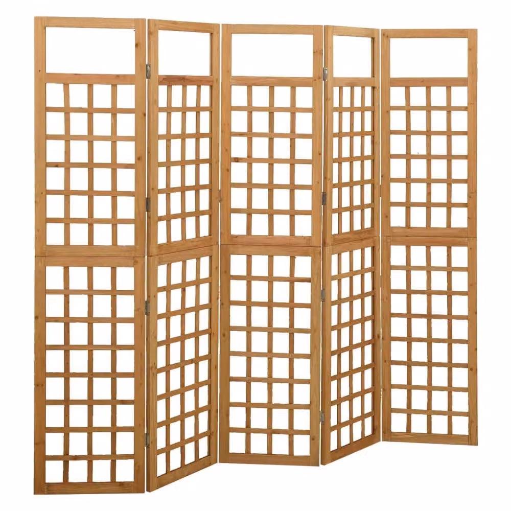 Berkfield Home 5-Panel Trellis Room Divider in Brown Solid Fir Wood, W/H: 201.5 x 180 cm – 2