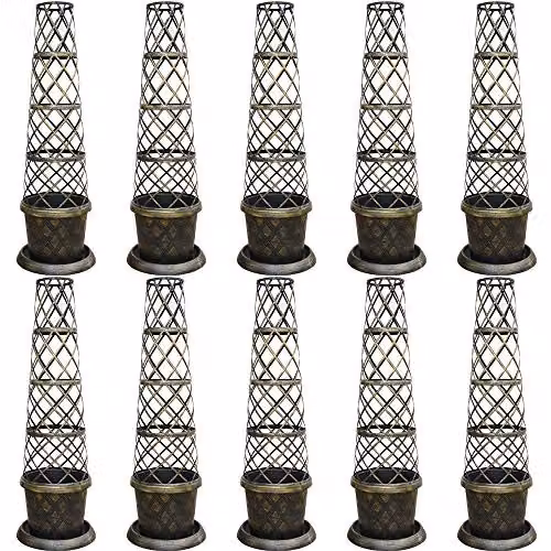 Thompson & Morgan Garden Tower Pot Kit with Lattice Style Frame and Saucer, Black and Gold Effect, W: 39 cm, D: 39 cm, H: 39 cm, Pot Diameter: 10 cm – 1