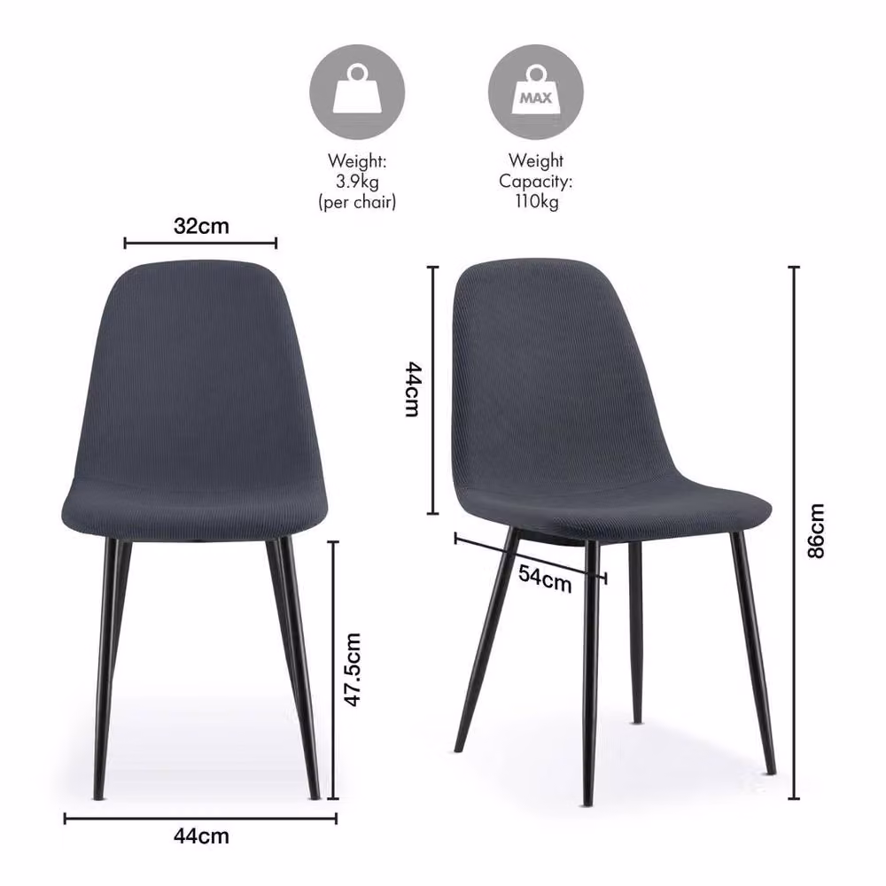 NESTLUNE Set of 2 Modern Fabric Dining Chairs in Blue with Metal Legs – 2