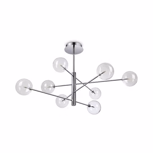 Netlighting EQUINOXE 8 Light Multi Arm Semi Flush Ceiling Lamp in Chrome and Grey