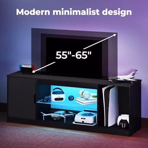 Levede Modern Black LED TV Stand with Glass Shelves and Remote Control, W: 145 cm, H: 52.5 cm, D: 40 cm – 2