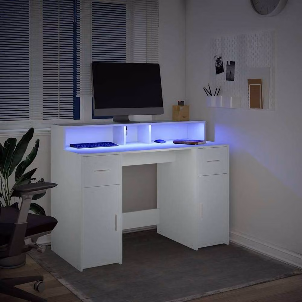 Berkfield Home Soft Desk with LED Lights in White, W/D/H: 120 x 55 x 91 cm – 3