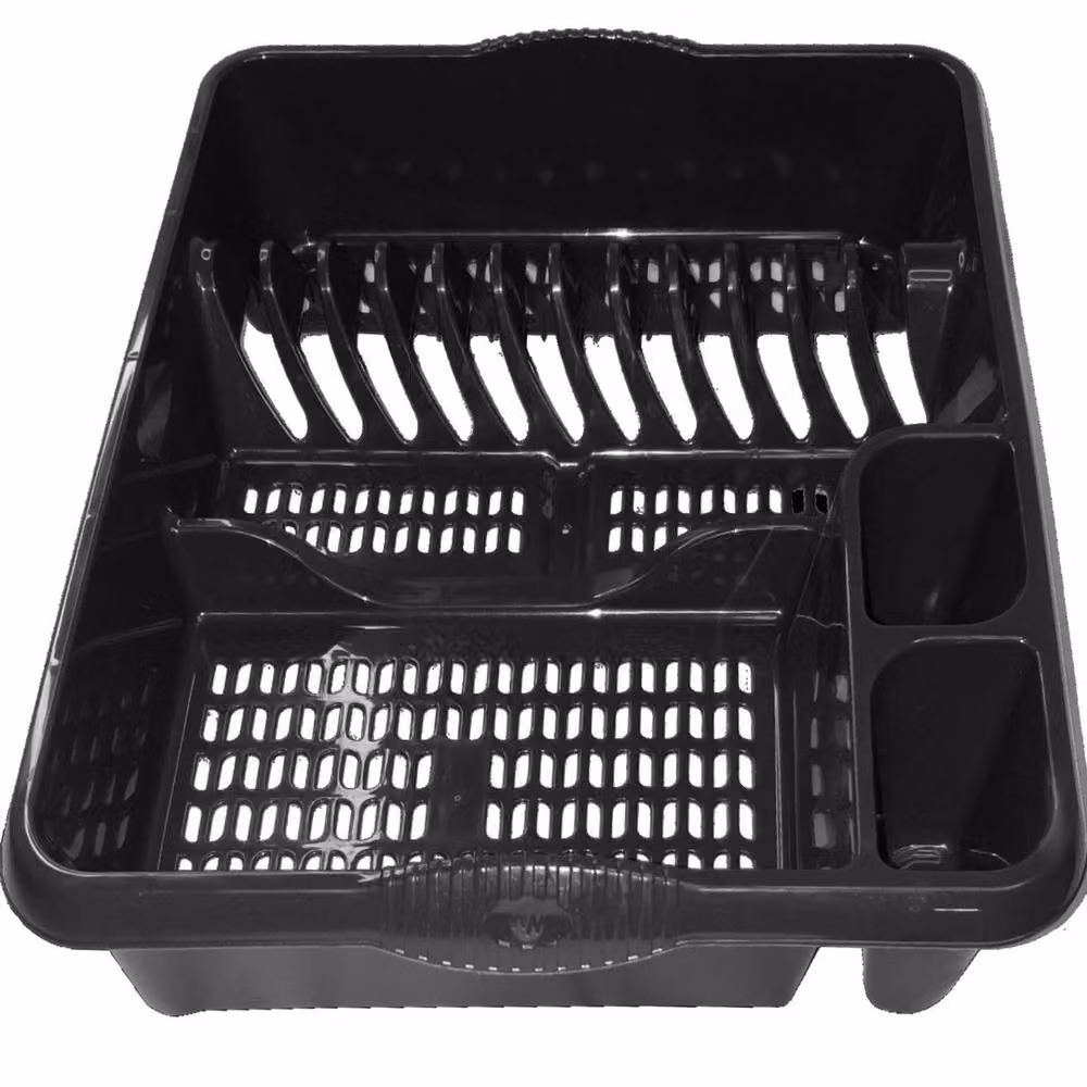 Flavora Black Plastic Rectangular Kitchen Dish Drainer with Cutlery Holder – 4