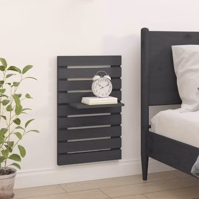 Berkfield Home Beautiful Wall-mounted Bedside Shelves, 2 Piece Set, Grey Solid Pine Wood, W/D/H: 40 x 17.5 x 2 cm – 1