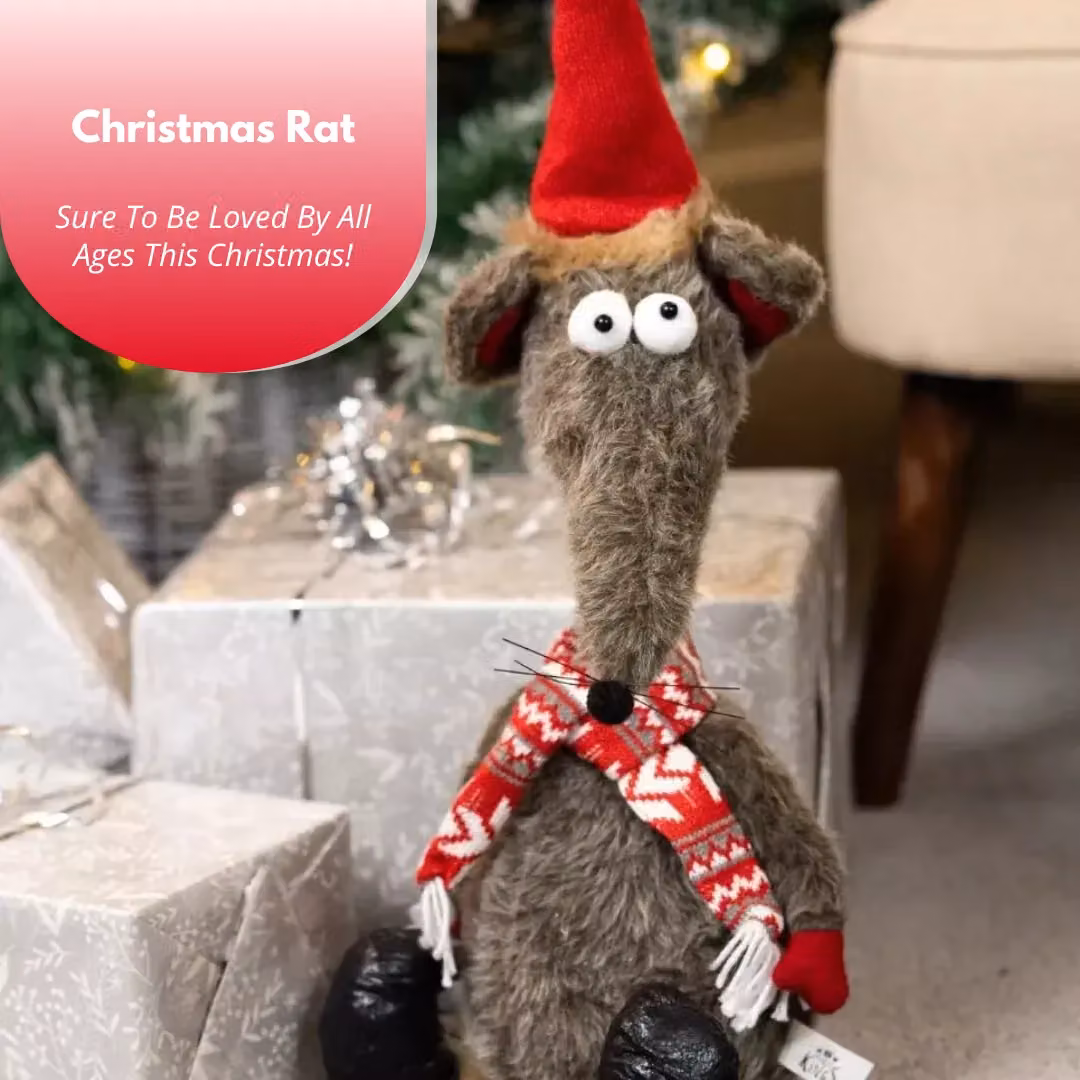 Marco Paul Red and Multicolour Christmas Rat Soft Plush Tabletop Decoration, Height: 67 cm – 4