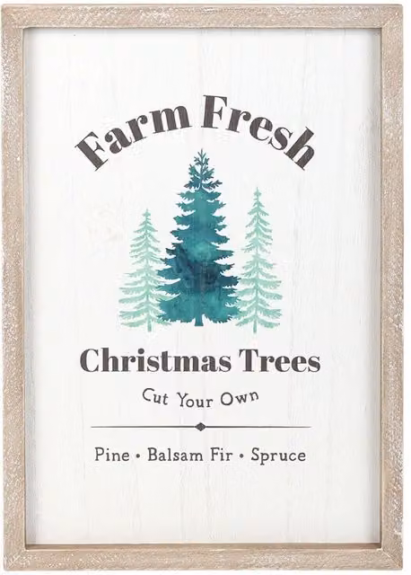 Kingsbury Gifts Rustic Christmas Trees Framed Wall Art Print, Green and White, H 35 x W 25 cm
