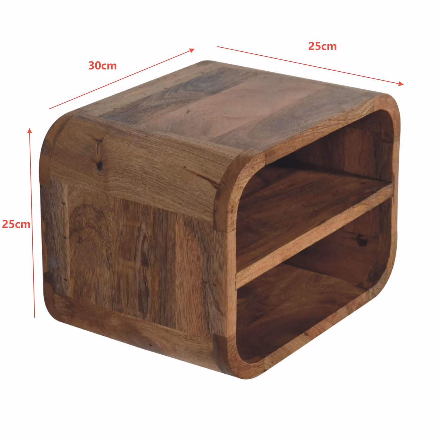 Aosom UK Solid Wood Floating Bedside Table in Brown with Open-Curve Wall-Mounted Design and 2 Shelves, W/D/H: 35 x 25 x 25 cm – 2
