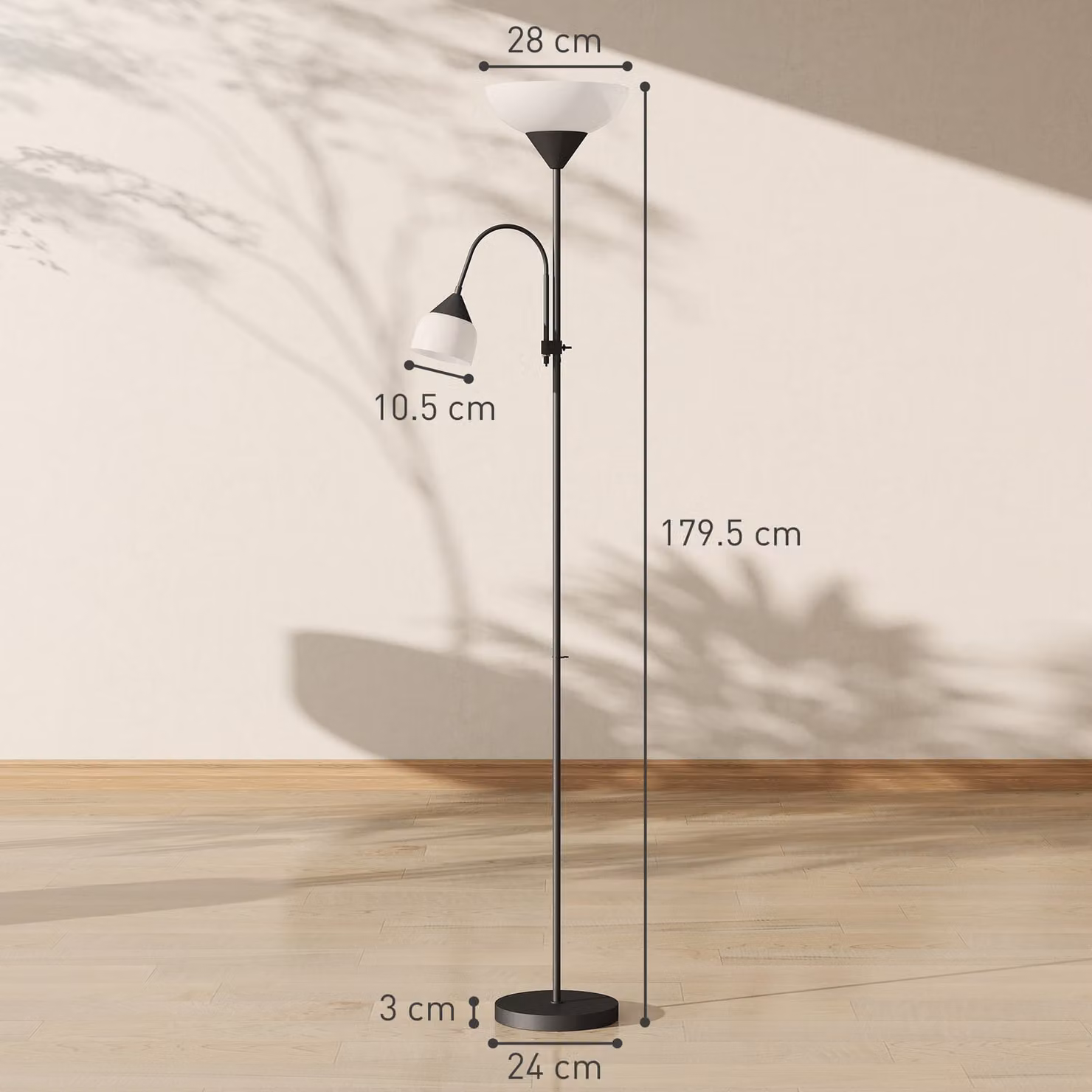 HOMCOM Black LED Floor Lamp with Adjustable Gooseneck and Mother and Child Uplighter Design, Height: 180 cm – 3