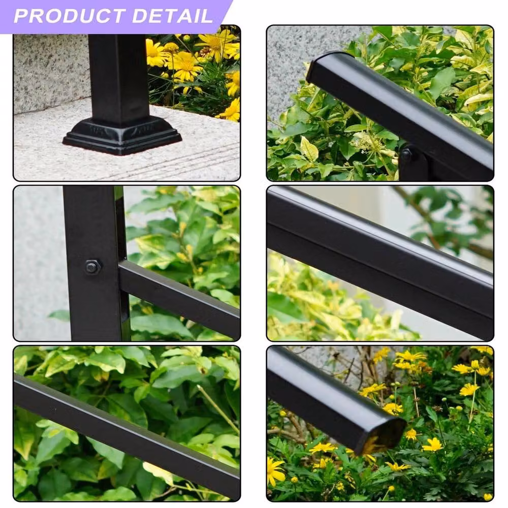 VOGREX Black Steel Outdoor Handrail for 1-4 Steps – 3