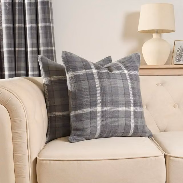 OHS Pack of 2 Winsford Checked Square Cushion Covers in Grey