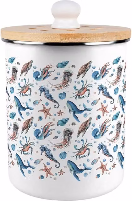 Purely Home Metal Food Waste Caddy with Removable Inner Bucket and Odour Filter, Blue and White, 2L