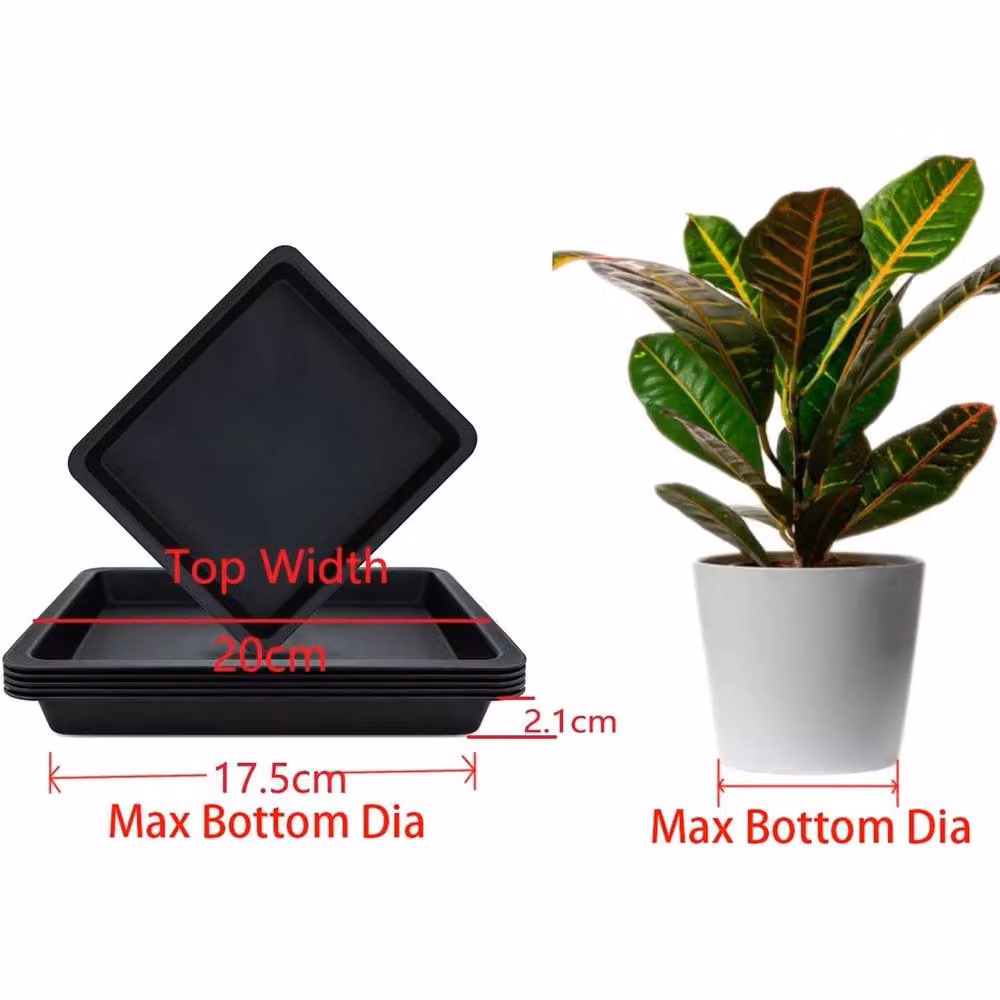 VOGREX 5 Piece Black Plastic Square Plant Saucer Drip Trays for Indoor Planters – 2