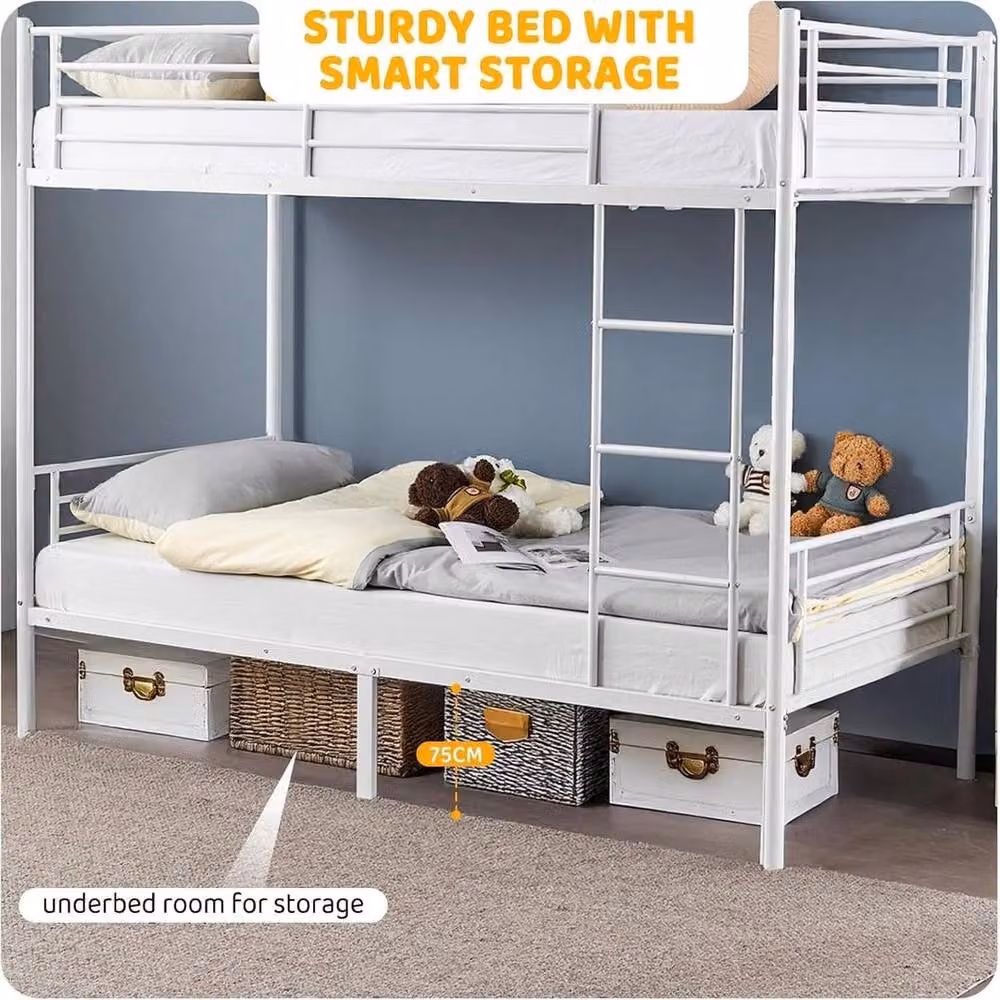 FLAVORA Metal Twin Loft Bunk Bed with Ladder and Guardrail in White – 4