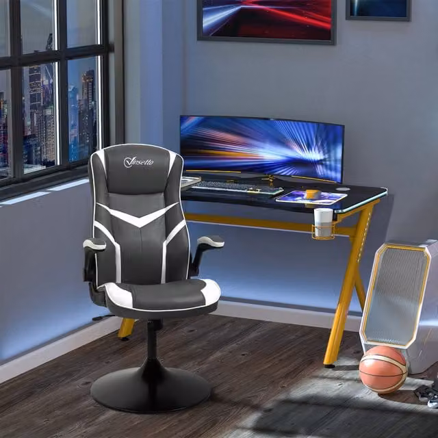 Vinsetto Grey Faux Leather Gaming Chair with Headrest and Armrests
