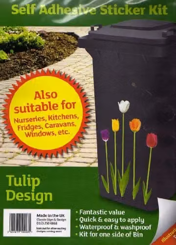Rowan Tulip Design Multicolour Self Adhesive Wheelie Bin Sticker Kit
