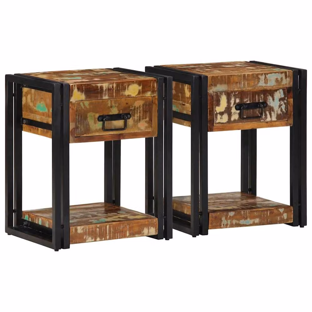 Berkfield Home Modern Bedside Cabinets, Set of 2, Reclaimed Solid Wood, Brown, W/D/H: 40 x 35 x 50 cm – 3