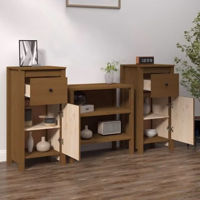 Berkfield Home Set of 2 Rustic Solid Wood Pine Sideboards in Honey Brown, W/D/H: 40 x 35 x 80 cm – 1