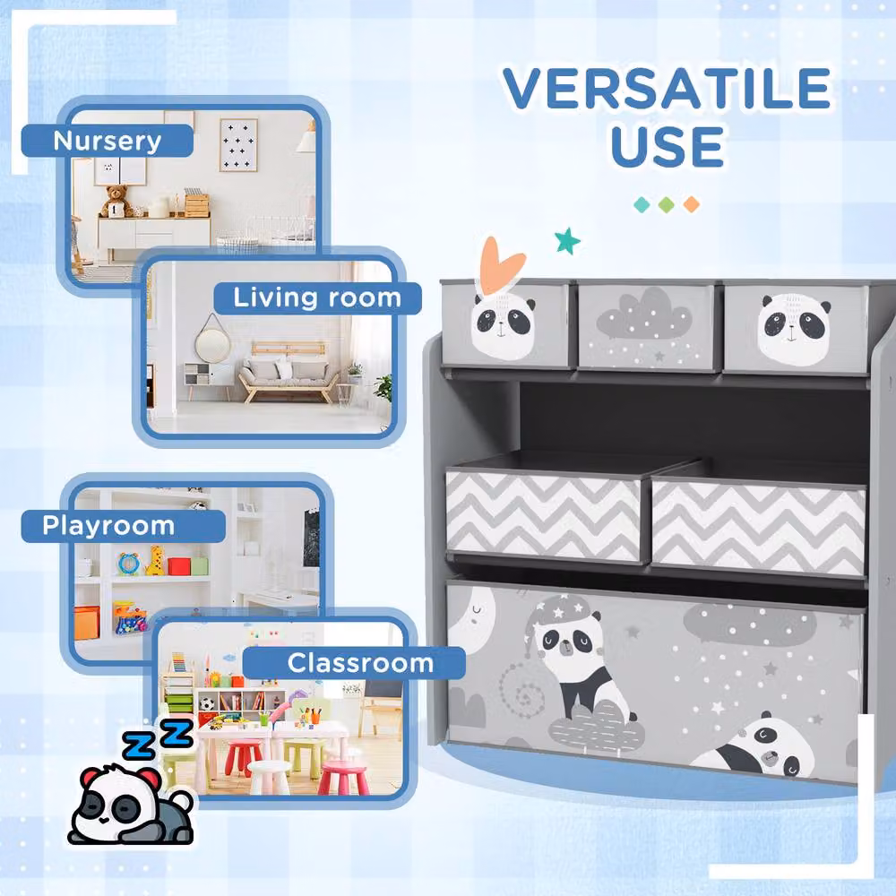 STILVORA Toy Storage Unit with 6 Bins in Grey – 7