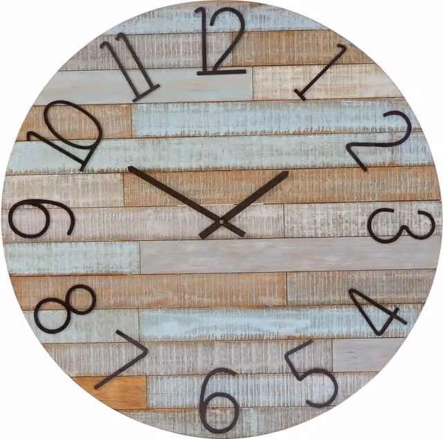 Orsina Vintage Round Geometric Wall Clock in Multicolour Wood and Metal