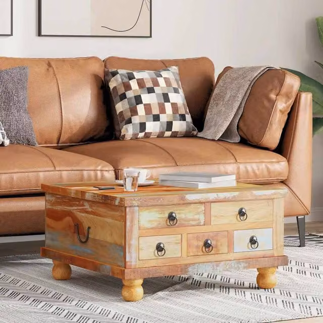 Berkfield Home Industrial Reclaimed Wood Coffee Table, Multicolour, W/D/H: 70 x 70 x 38 cm – 1