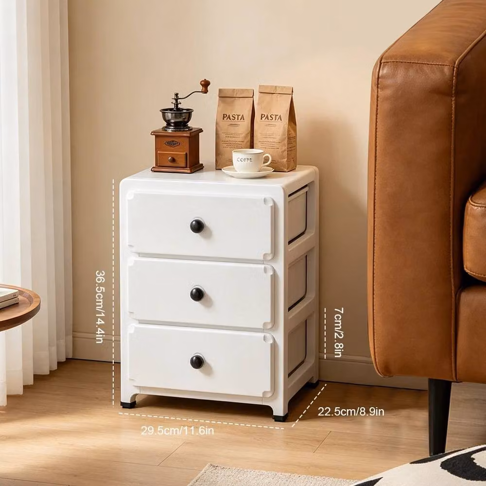 VOGREX 3 Tier Freestanding Storage Cabinet Bedside Organiser in White – 2