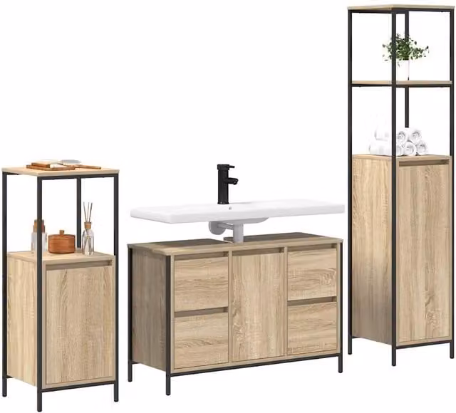 Berkfield Home Modern 3 Piece Bathroom Furniture Set in Sonoma Oak, Light Tan