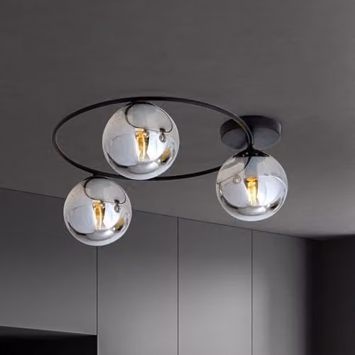 Euluna Ascella Dimmable Modern Ceiling Light in Black Metal and Glass with 3 x E14 Light Sources – 2