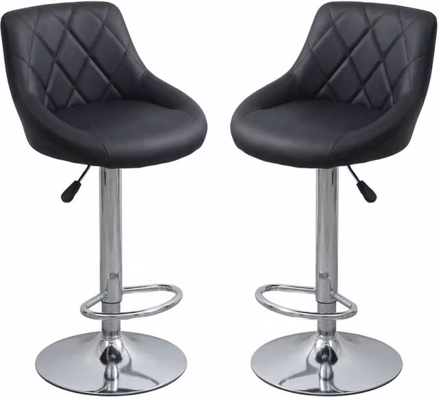 Alivio Set of 2 Black Faux Leather Swivel Bar Stools with Chrome Metal Frame