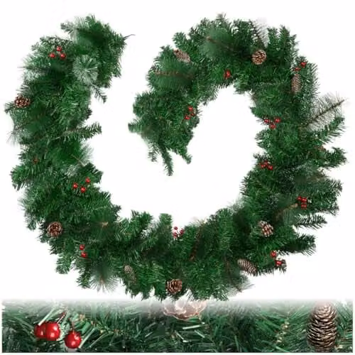 tectake Christmas Garland with Green Foliage and Leaves – 1