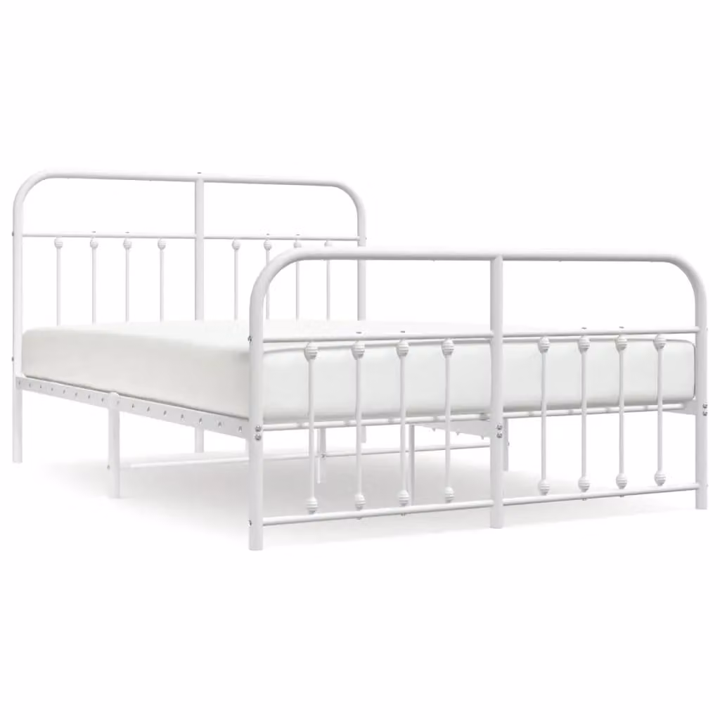 Berkfield Home Metal Bed Frame with Headboard and Footboard in White, W/D/H: 140 x 190 cm – 2