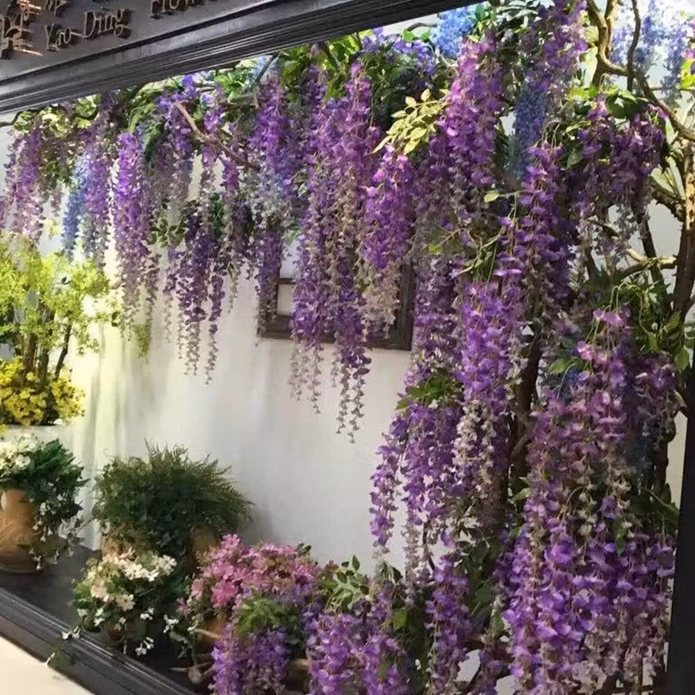 FLAVORA 12-Pack Purple Artificial Silk Wisteria Flower and Ivy Garland Vine for Weddings and Parties – 4