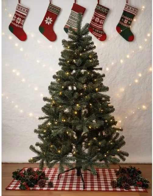Outdoor Living Pre-Lit Green Artificial Christmas Tree with 210 LED lights