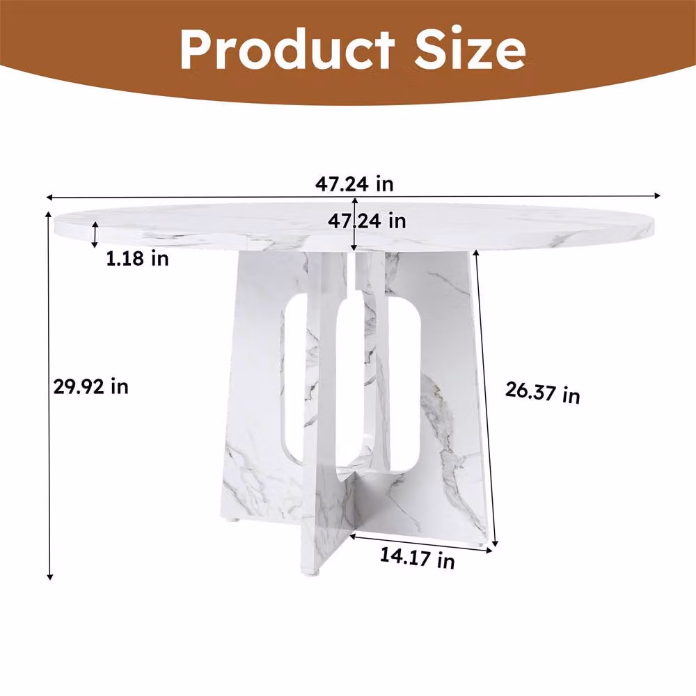 Direct Wicker Round Farmhouse Dining Table in White, MDF Construction, Diameter: 120 cm – 2