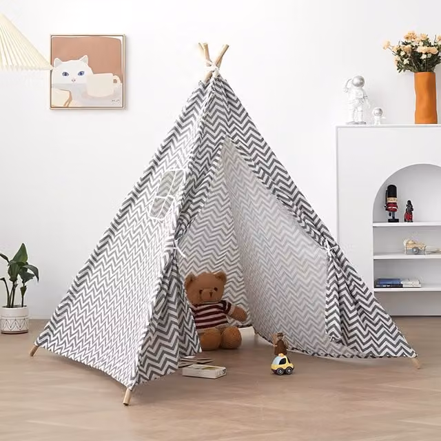 Lifeideas Native American Style Play Tent for Kids in Grey and White