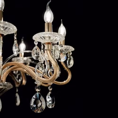 Ideal Lux Negresco Suspended Chandelier in Gold and Transparent Glass with Crystal Details, E14 – 2