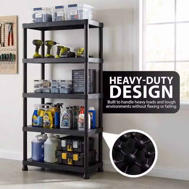 PAWNORA 5 Tier Plastic Freestanding Storage Shelving Rack in Black – 1
