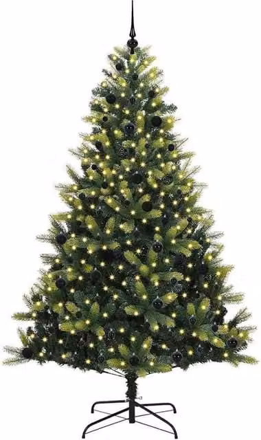 Berkfield Home Realistic Artificial Hinged Christmas Tree with 300 LEDs, Green, Height: 240 cm