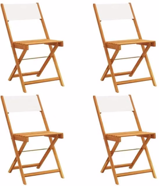 Berkfield Home Set of 4 Folding Garden Chairs in Cream White Fabric and Acacia Wood