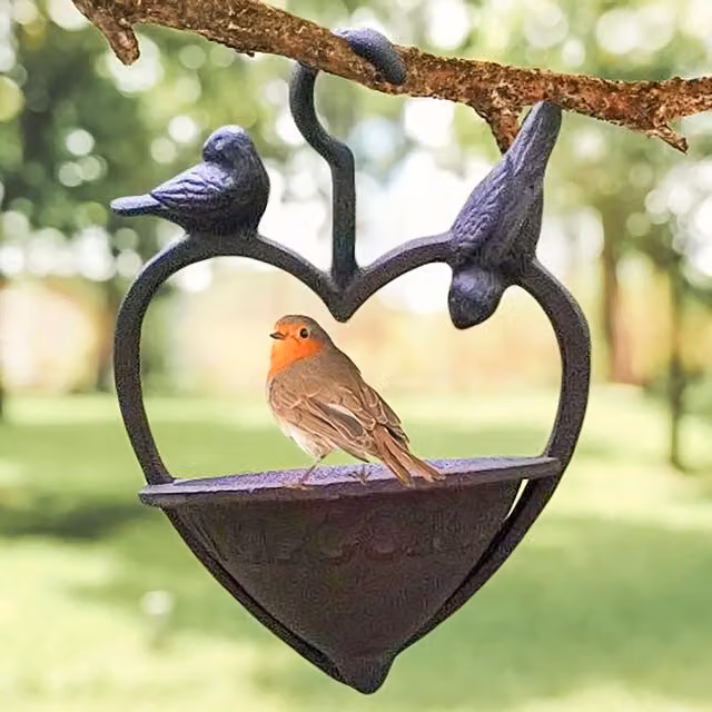 Garden Mile Cast Iron Bird Feeder with Robins in Brown