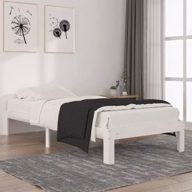 Berkfield Home White Solid Wood Pine Bed Frame W: 90 cm, L: 200 cm