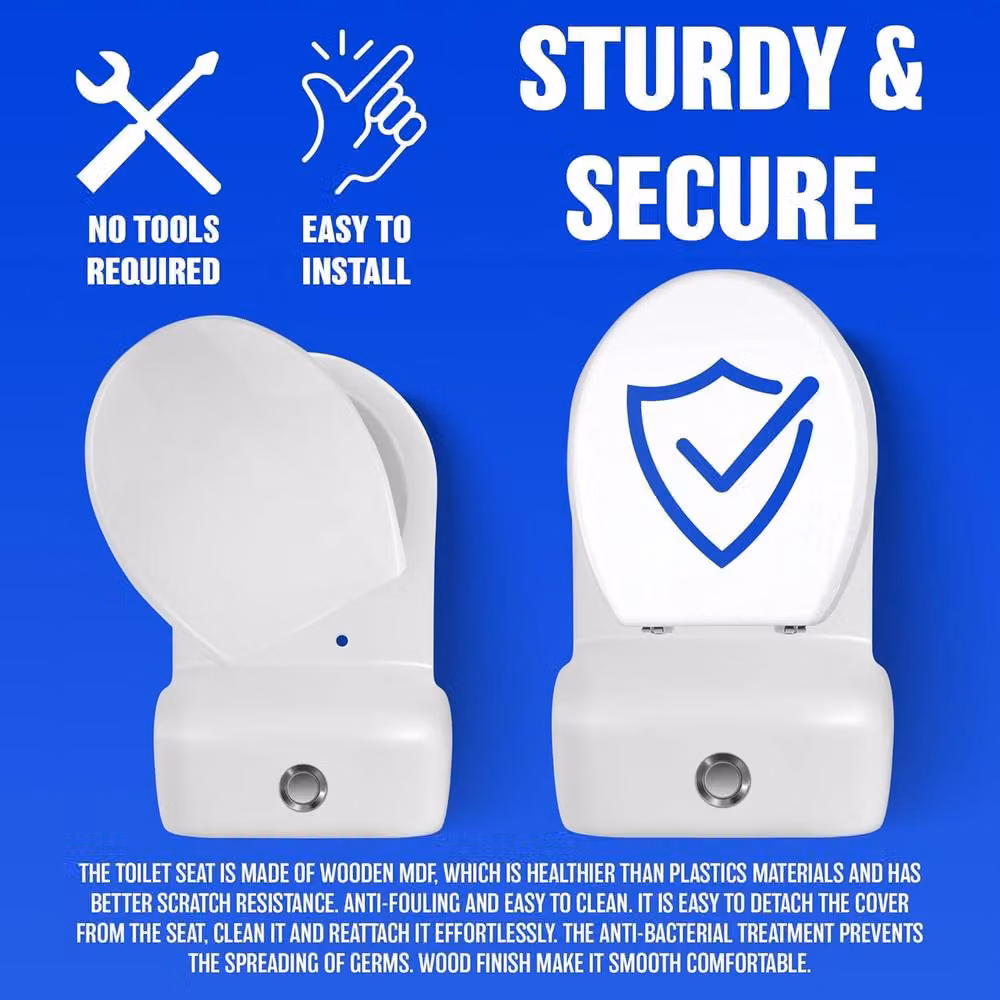 BARGAINS-GALORE Heavy Duty Oval Wooden Toilet Seat in White – 5