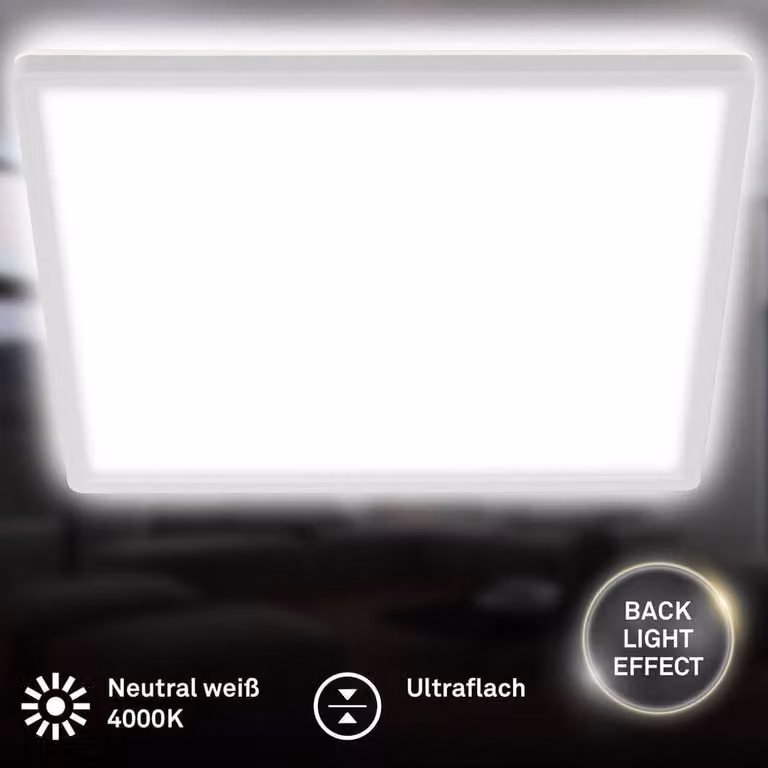 Briloner White Square Slim LED Ceiling Light with Indirect Lighting, W/D/H: 42 x 42 x 3 cm